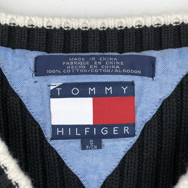1990'S Tommy Hilfiger Ribbed V-Neck Cotton Knit Vest, Men's Size S (approx.), Vintage cotton black type Vintage Second Hand