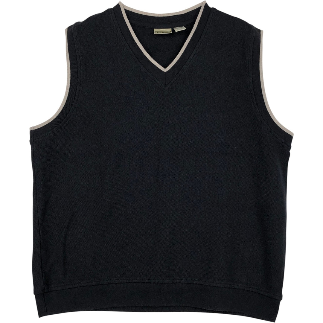 ~90'S LLBean V-neck cotton knit vest, men's size M equivalent, vintage. cotton black type Vintage Second Hand