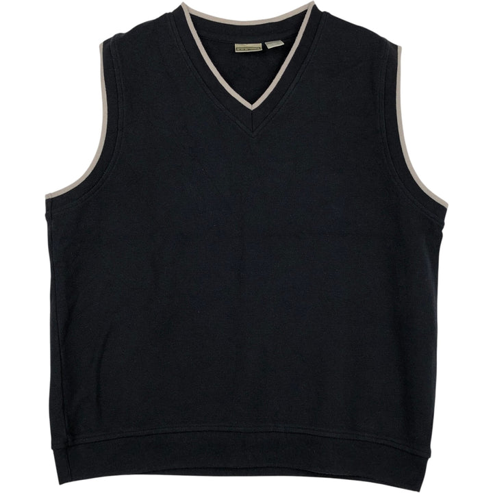 ~90'S LLBean V-neck cotton knit vest, men's size M equivalent, vintage. cotton black type Vintage Second Hand