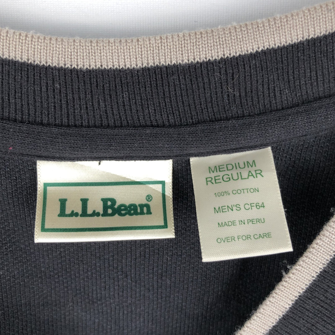 ~90'S LLBean V-neck cotton knit vest, men's size M equivalent, vintage. cotton black type Vintage Second Hand