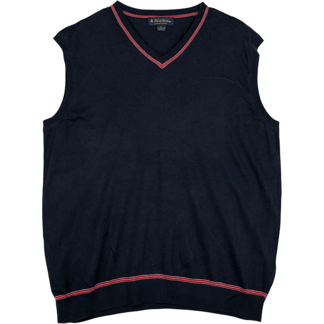 Brooks Brothers V-neck Pima cotton knit vest, men's size L (approx.) Supima Cotton navy blue type Vintage Second Hand