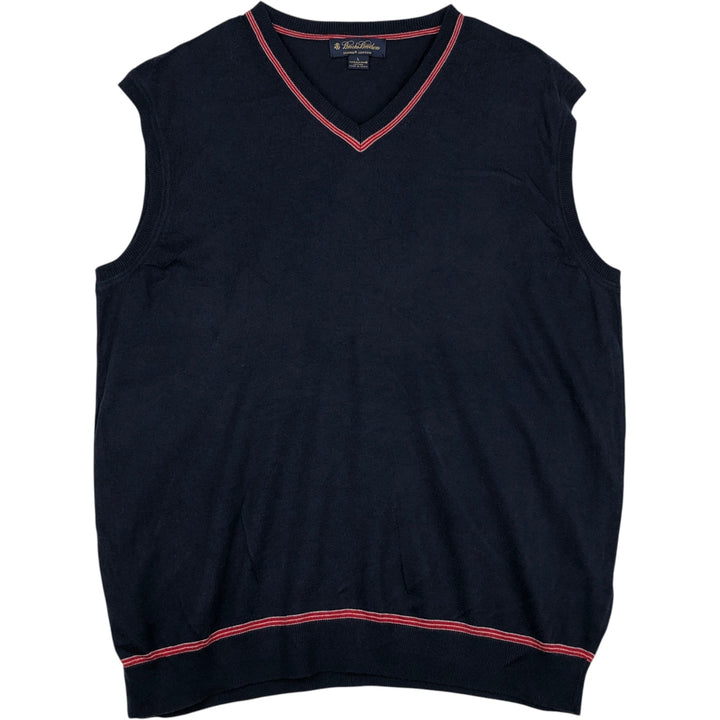 Brooks Brothers V-neck Pima cotton knit vest, men's size L (approx.) Supima Cotton navy blue type Vintage Second Hand