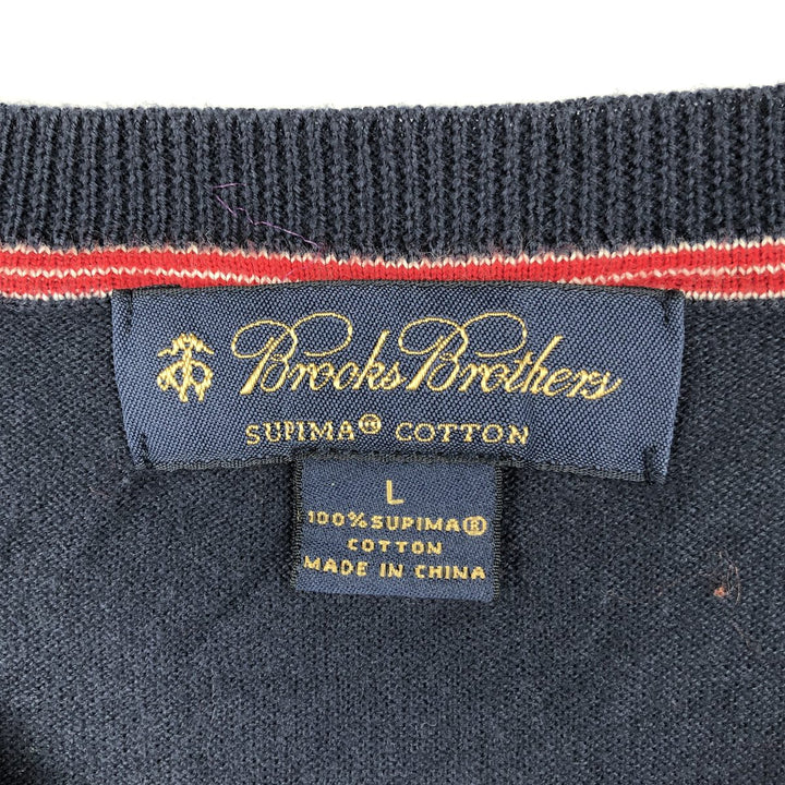Brooks Brothers V-neck Pima cotton knit vest, men's size L (approx.) Supima Cotton navy blue type Vintage Second Hand