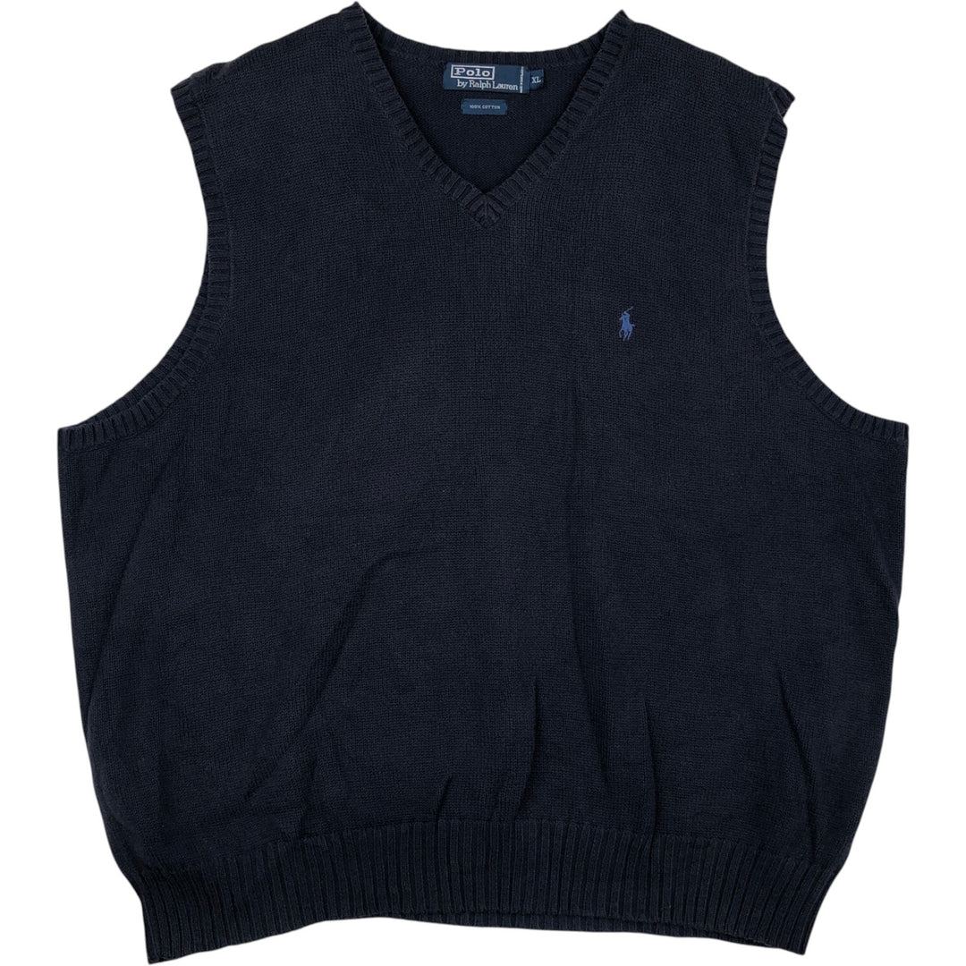 Ralph Lauren POLO by Ralph Lauren V-neck cotton knit vest, men's size XL cotton navy blue type Vintage Second Hand