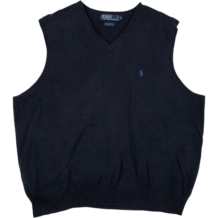 Ralph Lauren POLO by Ralph Lauren V-neck cotton knit vest, men's size XL cotton navy blue type Vintage Second Hand