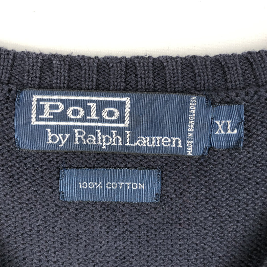 Ralph Lauren POLO by Ralph Lauren V-neck cotton knit vest, men's size XL cotton navy blue type Vintage Second Hand