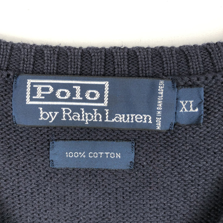 Ralph Lauren POLO by Ralph Lauren V-neck cotton knit vest, men's size XL cotton navy blue type Vintage Second Hand