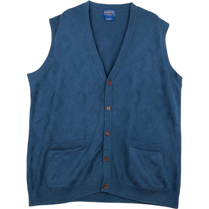 Pendleton Cotton Knit Vest, Open Front, Men's Size XL cotton Navy blue Vintage Second Hand
