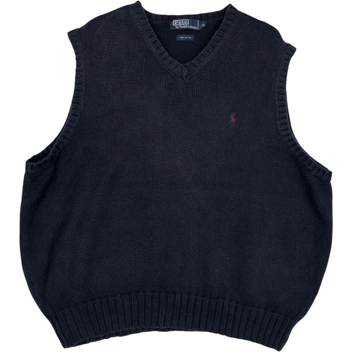 Ralph Lauren POLO by Ralph Lauren V-neck cotton knit vest, men's size XL cotton navy blue type Vintage Second Hand