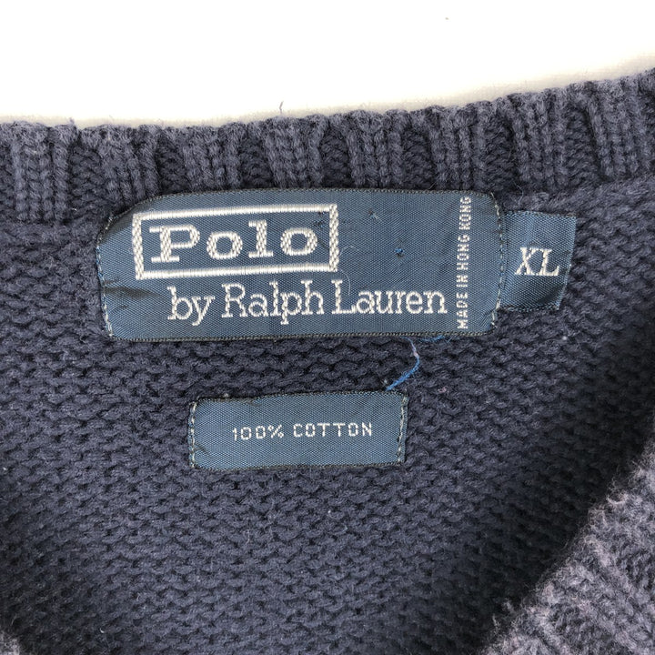 Ralph Lauren POLO by Ralph Lauren V-neck cotton knit vest, men's size XL cotton navy blue type Vintage Second Hand