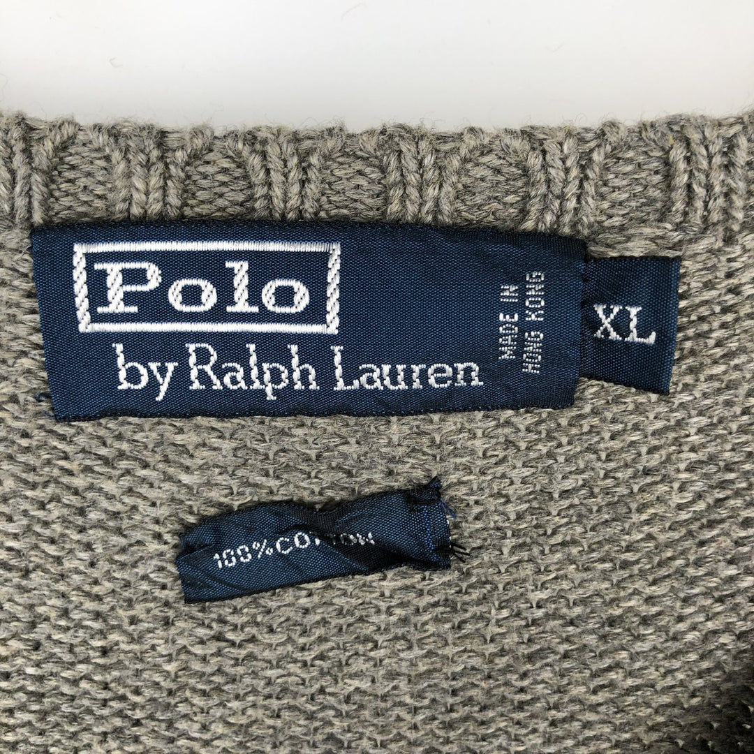 Ralph Lauren POLO by Ralph Lauren V-neck cotton knit vest, men's size XL cotton gray type Vintage Second Hand