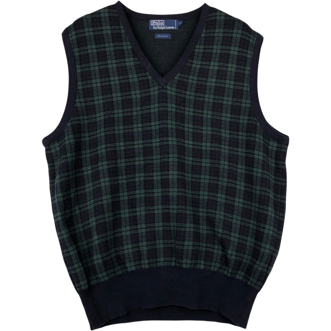 Ralph Lauren POLO by Ralph Lauren V-neck cotton knit vest, men's size L cotton navy blue type Vintage Second Hand