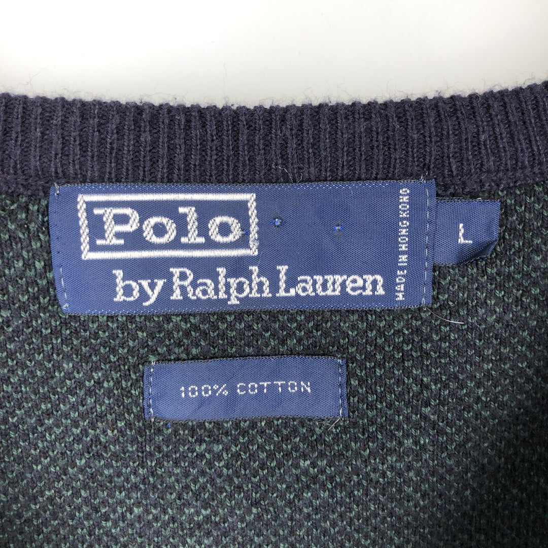Ralph Lauren POLO by Ralph Lauren V-neck cotton knit vest, men's size L cotton navy blue type Vintage Second Hand