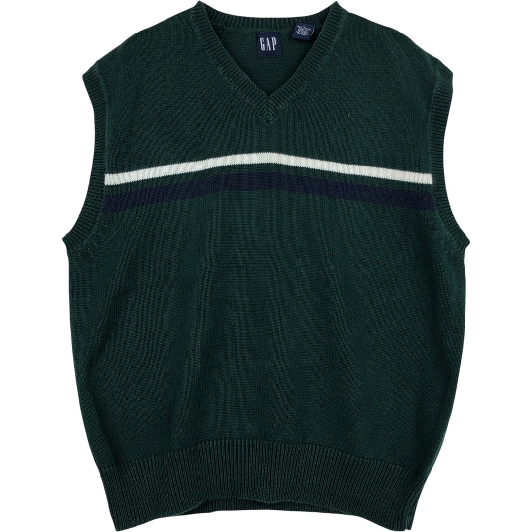 90'S GAP Old Gap V-neck Cotton Knit Vest, Men's Size L (approx.), Vintage cotton Green type dark green Vintage Second Hand