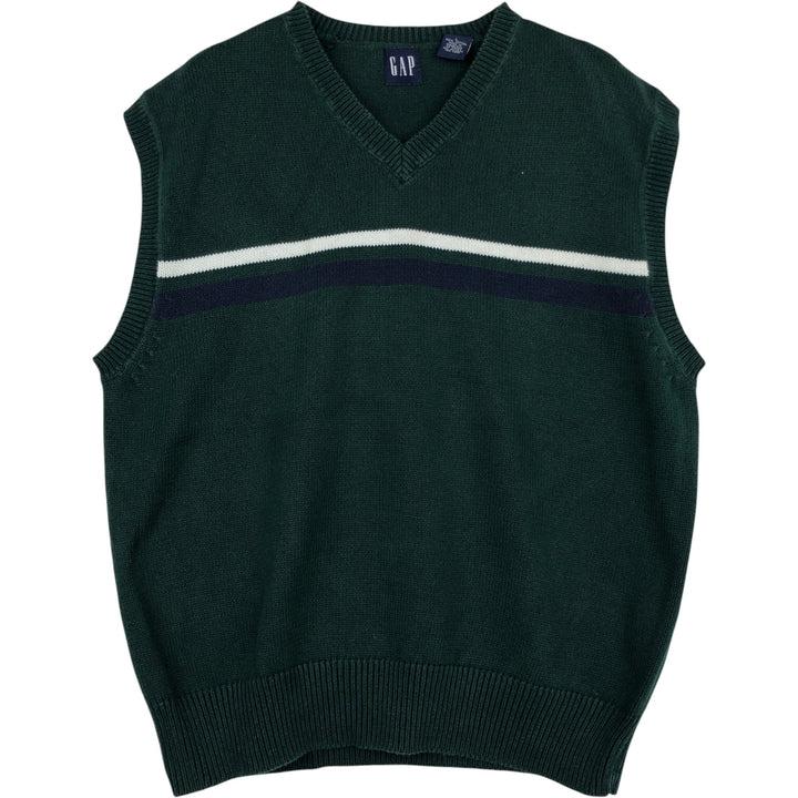 90'S GAP Old Gap V-neck Cotton Knit Vest, Men's Size L (approx.), Vintage cotton Green type dark green Vintage Second Hand