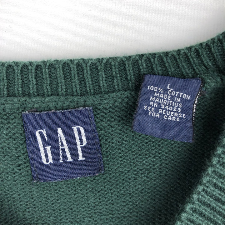 90'S GAP Old Gap V-neck Cotton Knit Vest, Men's Size L (approx.), Vintage cotton Green type dark green Vintage Second Hand