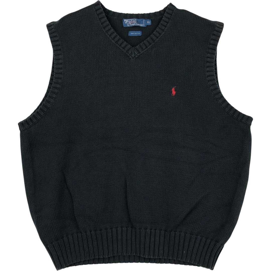 Ralph Lauren POLO by Ralph Lauren V-neck cotton knit vest, men's size XL cotton black type Vintage Second Hand