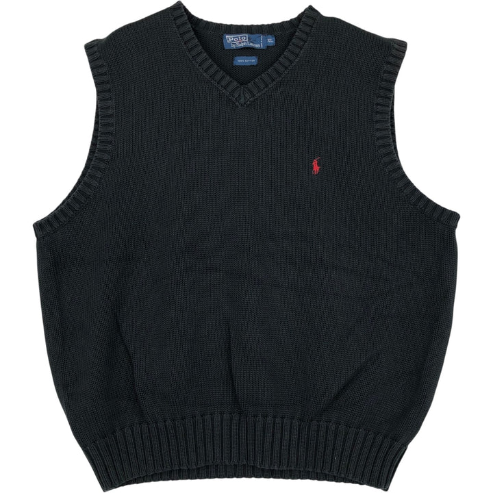 Ralph Lauren POLO by Ralph Lauren V-neck cotton knit vest, men's size XL cotton black type Vintage Second Hand