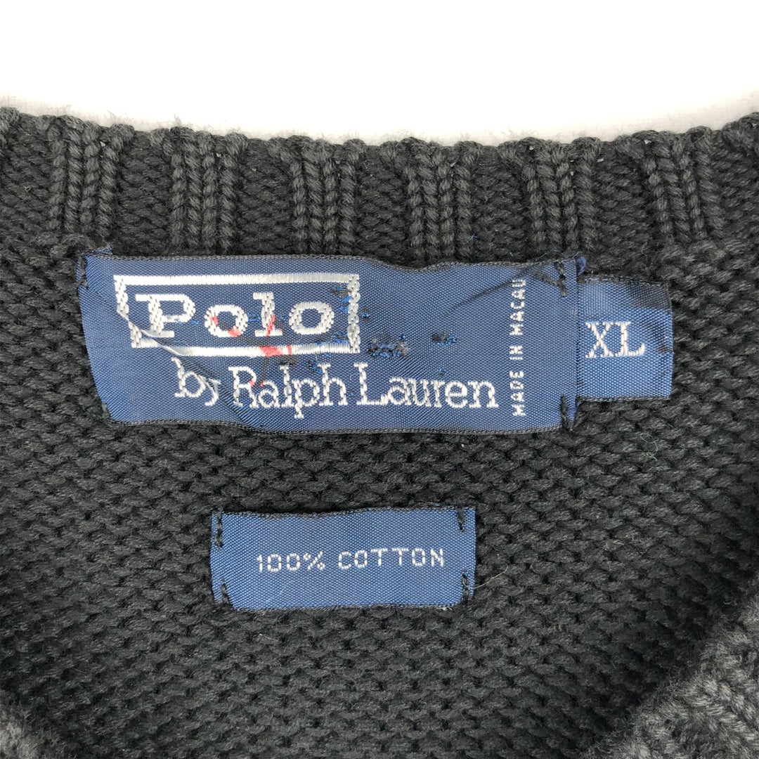 Ralph Lauren POLO by Ralph Lauren V-neck cotton knit vest, men's size XL cotton black type Vintage Second Hand