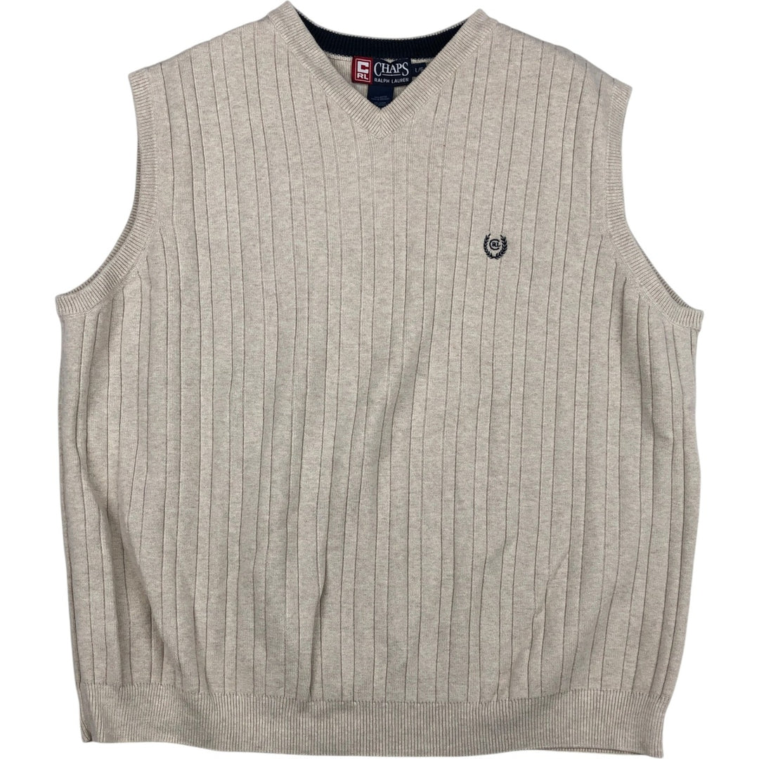 Ralph Lauren Chaps V-neck cotton knit vest, men's size L cotton Beige type Vintage Second Hand