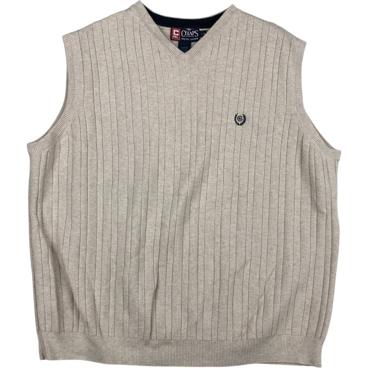 Ralph Lauren Chaps V-neck cotton knit vest, men's size L cotton Beige type Vintage Second Hand