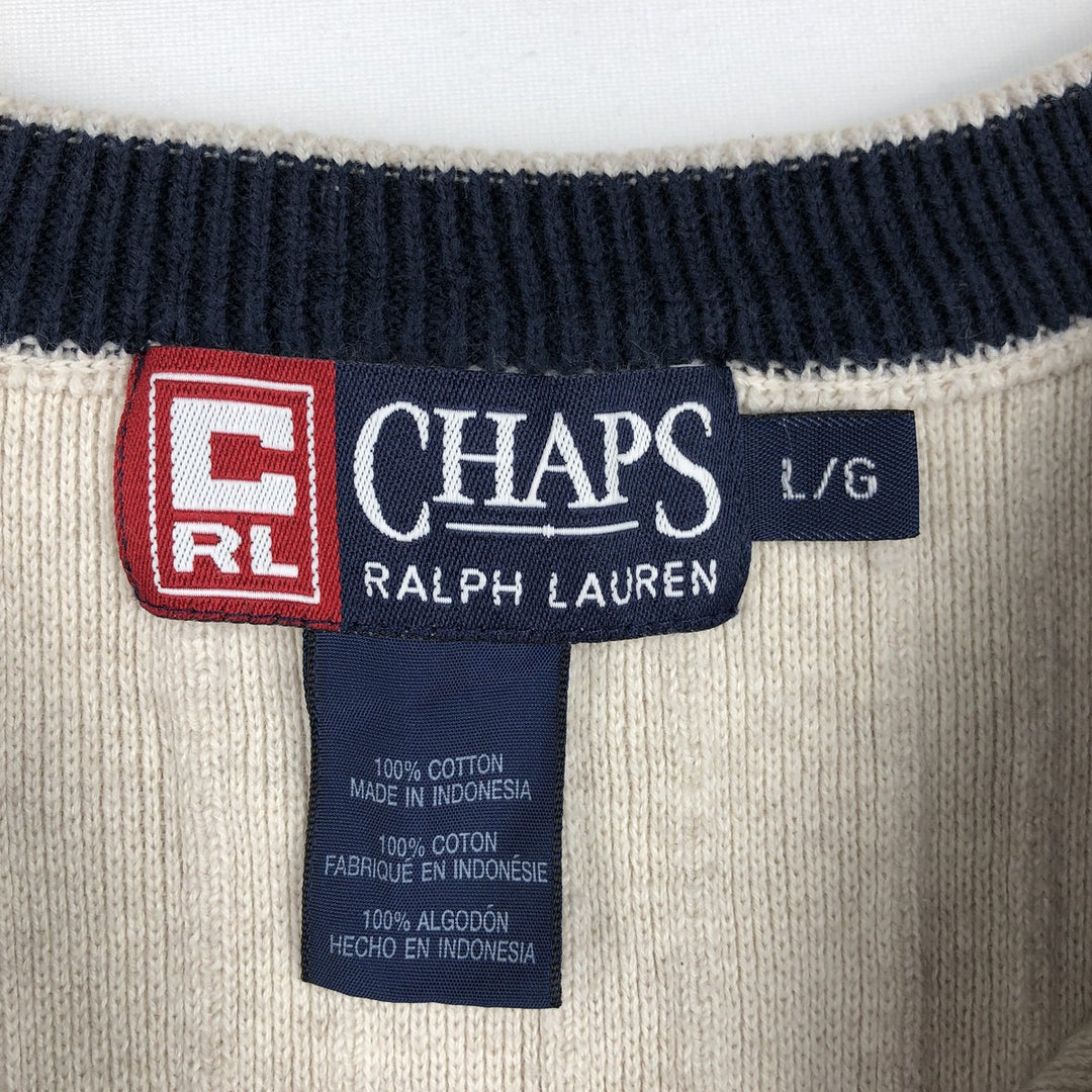 Ralph Lauren Chaps V-neck cotton knit vest, men's size L cotton Beige type Vintage Second Hand