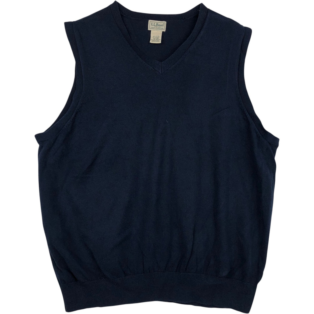 90s-00'S L.L.Bean Cashmere Blend V-Neck Cotton Knit Vest, Men's XXL (approx.) cotton navy blue type Vintage Second Hand