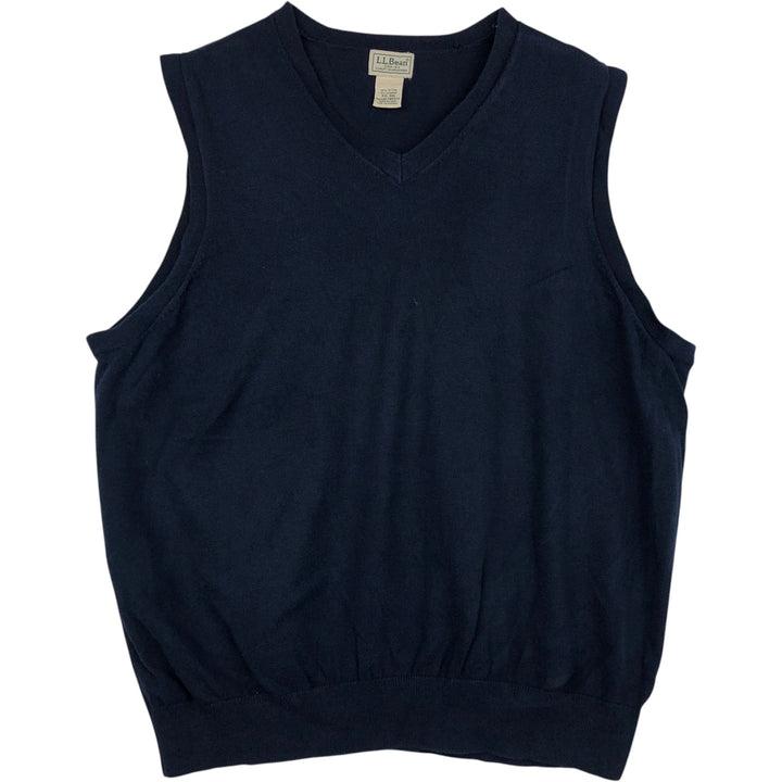 90s-00'S L.L.Bean Cashmere Blend V-Neck Cotton Knit Vest, Men's XXL (approx.) cotton navy blue type Vintage Second Hand
