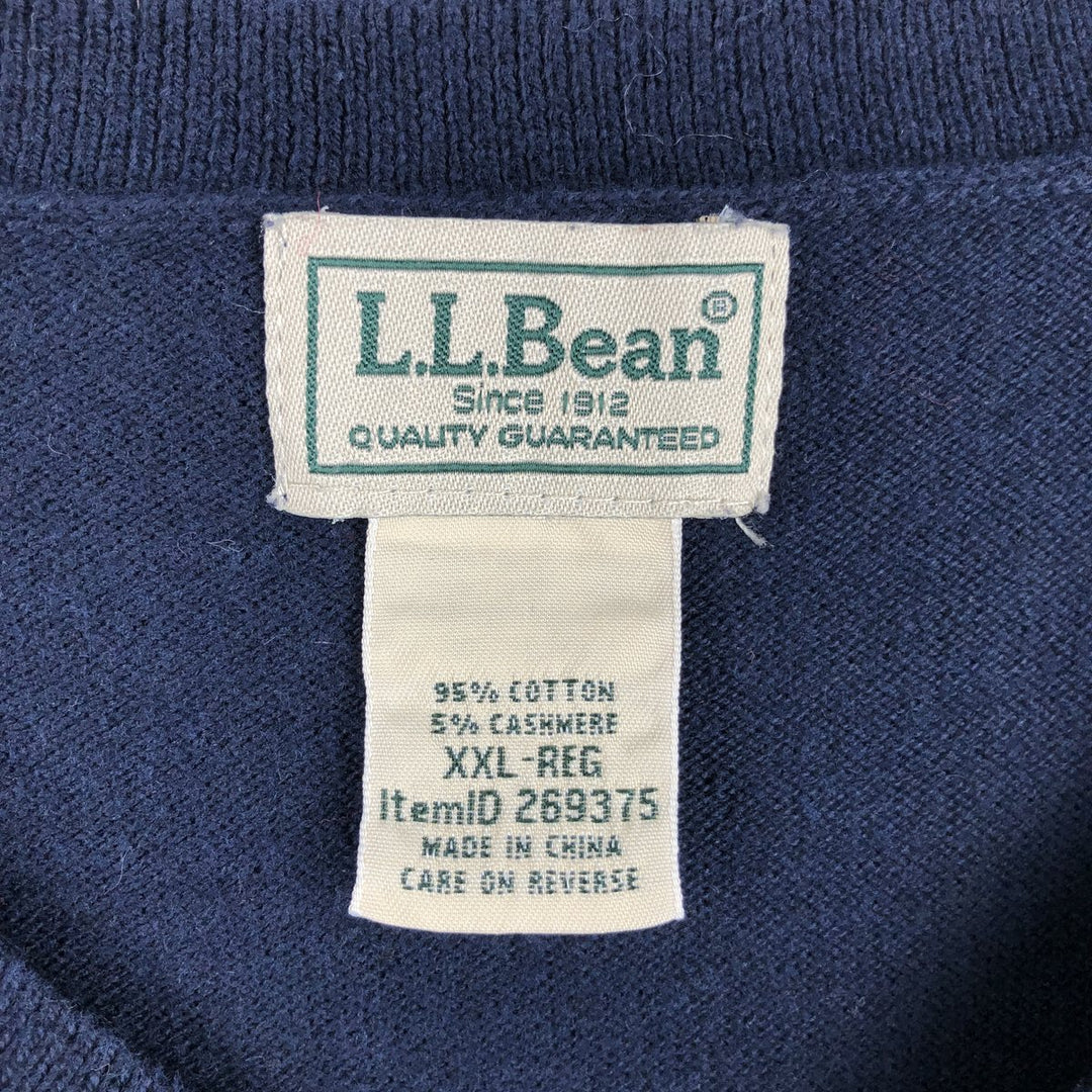 90s-00'S L.L.Bean Cashmere Blend V-Neck Cotton Knit Vest, Men's XXL (approx.) cotton navy blue type Vintage Second Hand