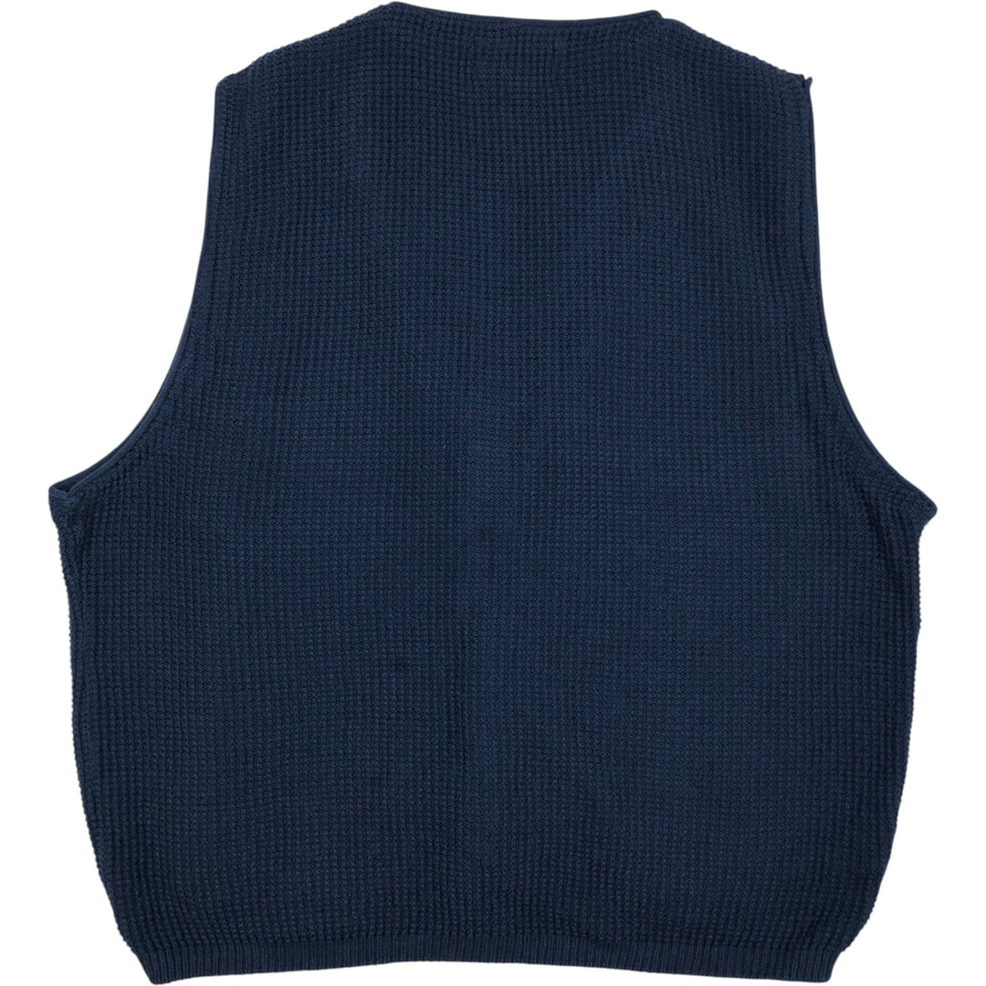 ~1990'S Eddie Bauer Open-Front Cotton Knit Vest, Made in USA, Men's Size M (Equivalent), Vintage cotton navy blue type Vintage Second Hand