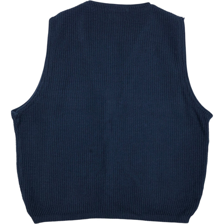 ~1990'S Eddie Bauer Open-Front Cotton Knit Vest, Made in USA, Men's Size M (Equivalent), Vintage cotton navy blue type Vintage Second Hand
