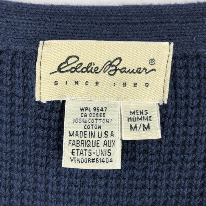 ~1990'S Eddie Bauer Open-Front Cotton Knit Vest, Made in USA, Men's Size M (Equivalent), Vintage cotton navy blue type Vintage Second Hand