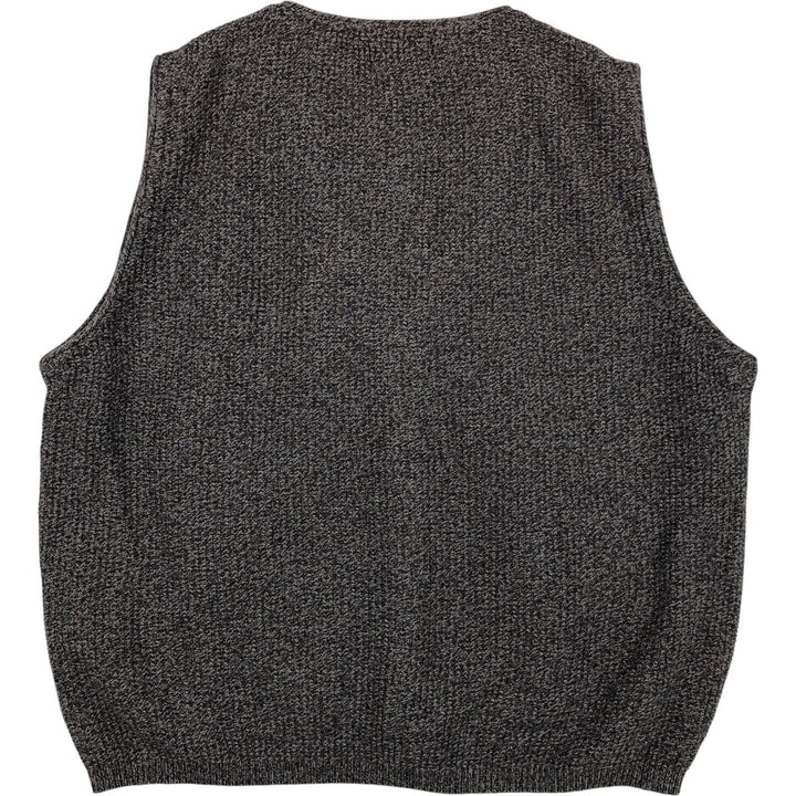 1990'S Eddie Bauer Open-Front Cotton Knit Vest, Made in USA, Men's Size L (Equivalent), Vintage cotton brown type Vintage Second Hand