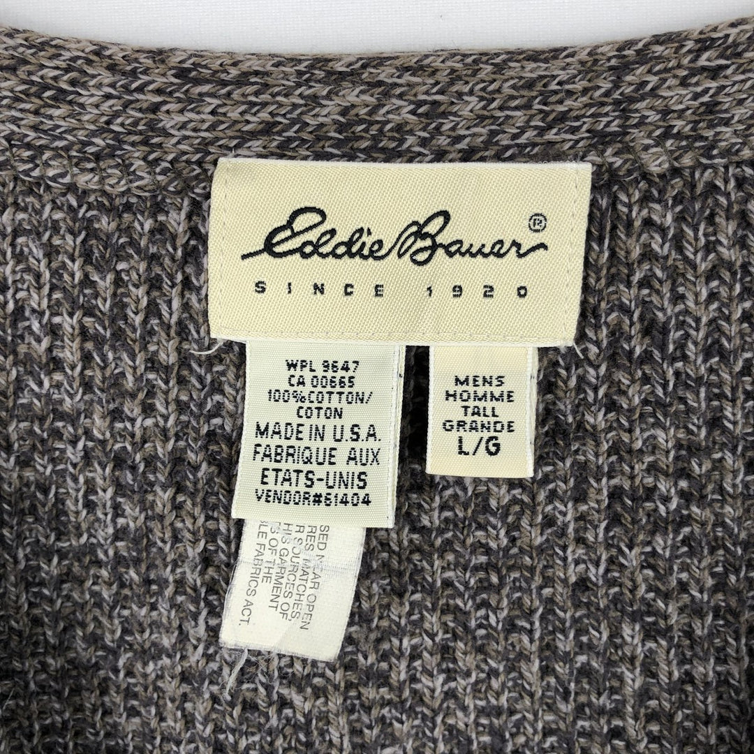 1990'S Eddie Bauer Open-Front Cotton Knit Vest, Made in USA, Men's Size L (Equivalent), Vintage cotton brown type Vintage Second Hand