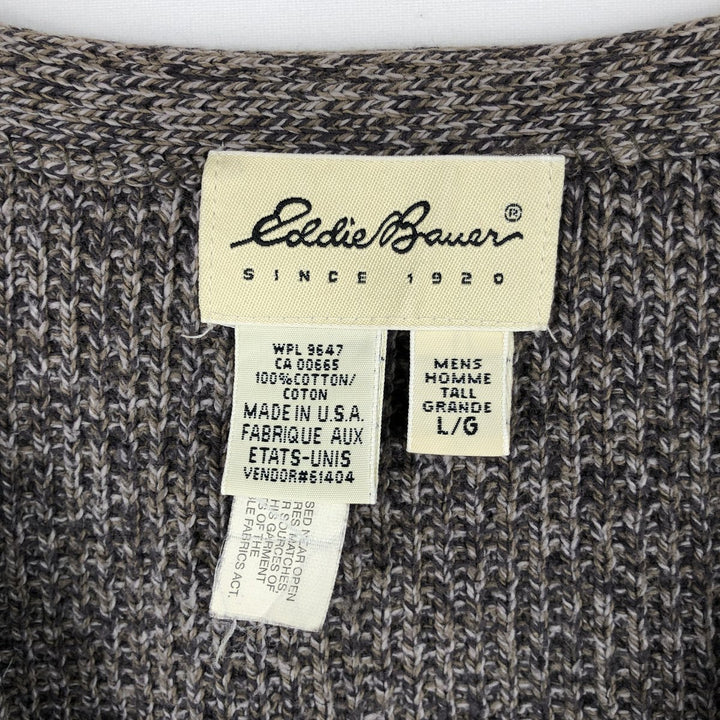 1990'S Eddie Bauer Open-Front Cotton Knit Vest, Made in USA, Men's Size L (Equivalent), Vintage cotton brown type Vintage Second Hand
