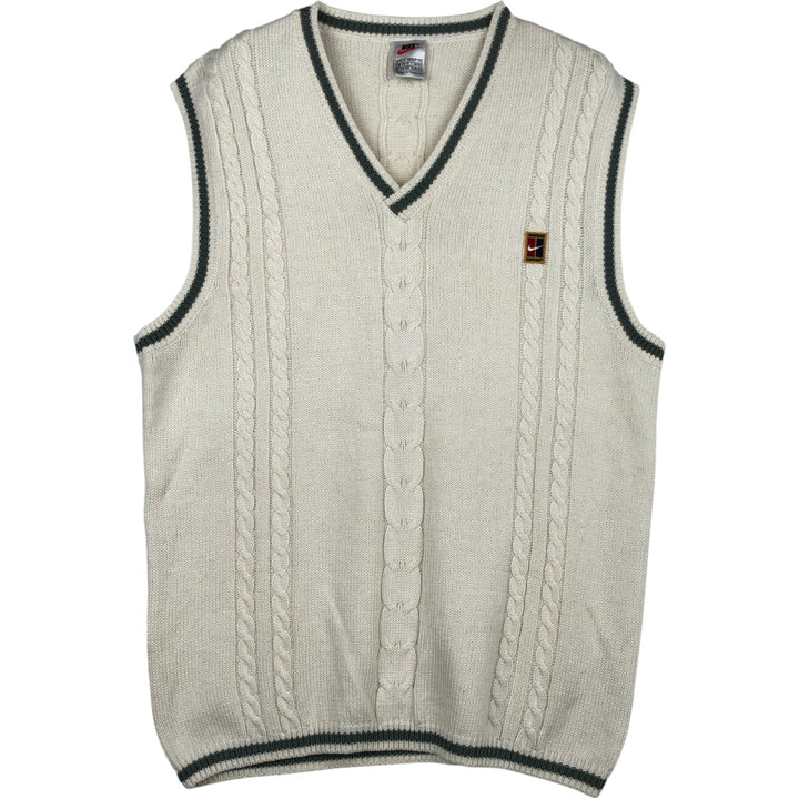 90s-era Nike V-neck Tilden acrylic x cotton knit vest, men's size M equivalent, vintage. cotton ivory Vintage Second Hand