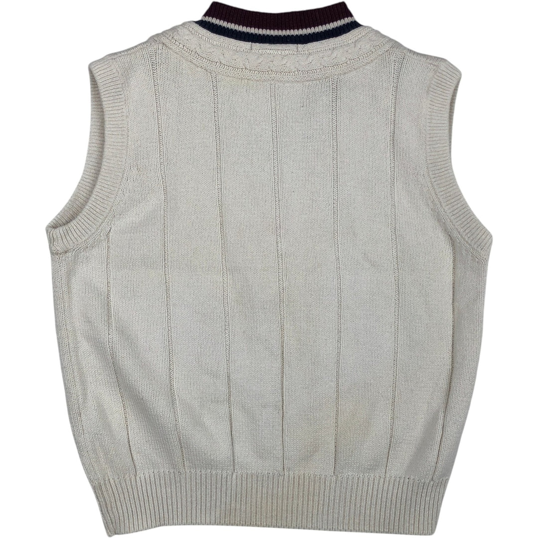 90s-00'S Nautica V-neck cotton knit vest, men's size M (approx.), vintage. cotton ivory Vintage Second Hand