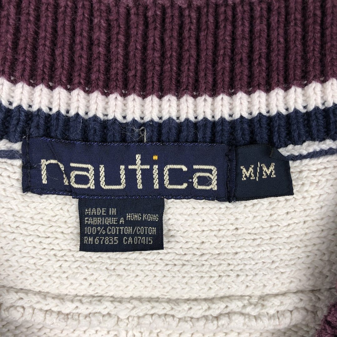 90s-00'S Nautica V-neck cotton knit vest, men's size M (approx.), vintage. cotton ivory Vintage Second Hand