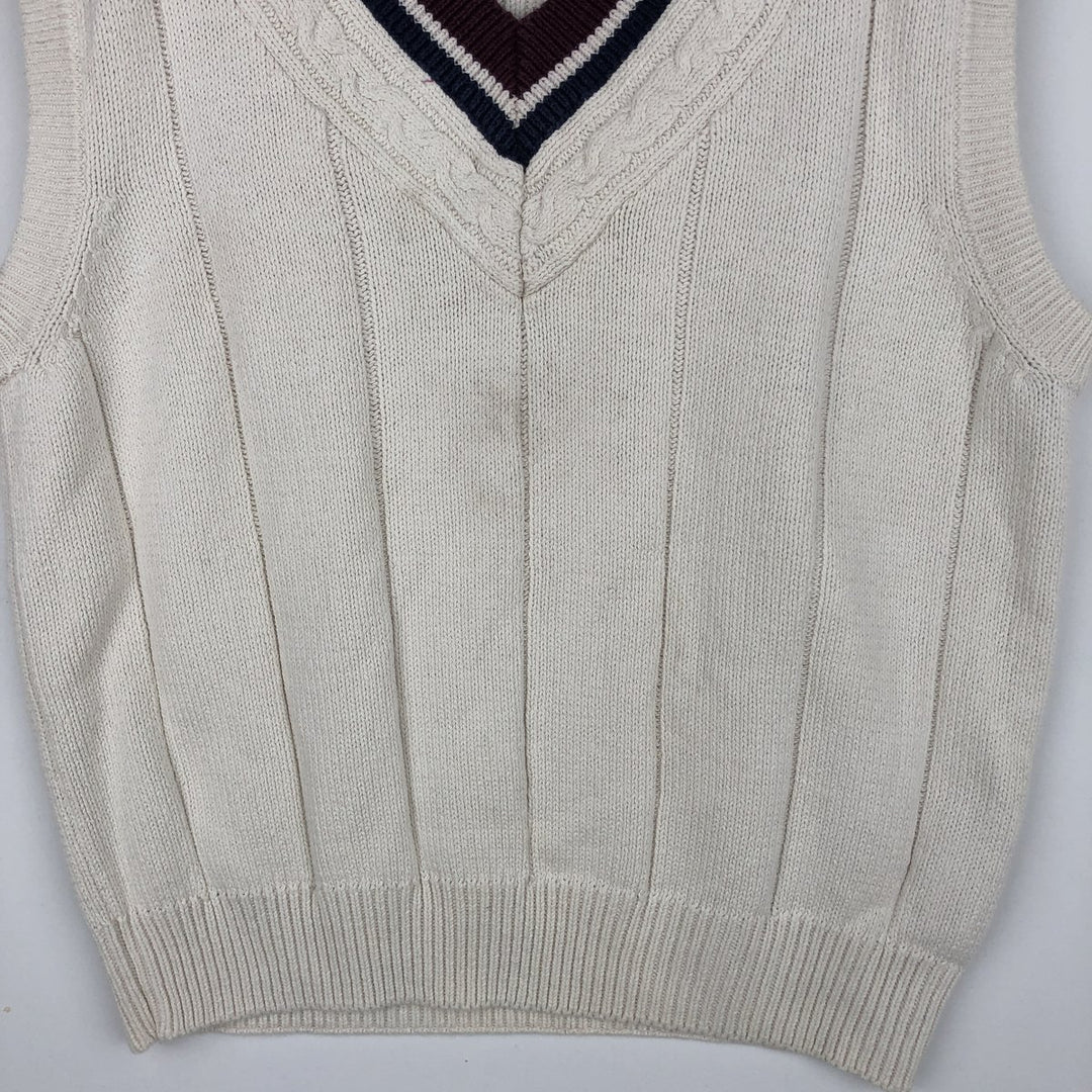 90s-00'S Nautica V-neck cotton knit vest, men's size M (approx.), vintage. cotton ivory Vintage Second Hand