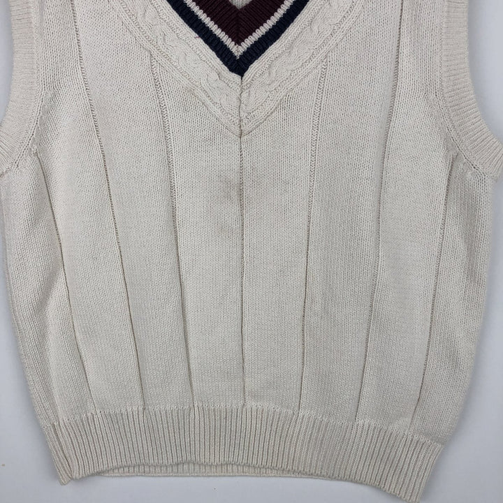 90s-00'S Nautica V-neck cotton knit vest, men's size M (approx.), vintage. cotton ivory Vintage Second Hand