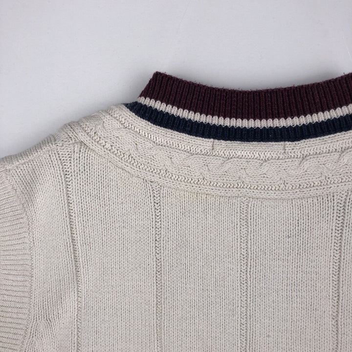 90s-00'S Nautica V-neck cotton knit vest, men's size M (approx.), vintage. cotton ivory Vintage Second Hand