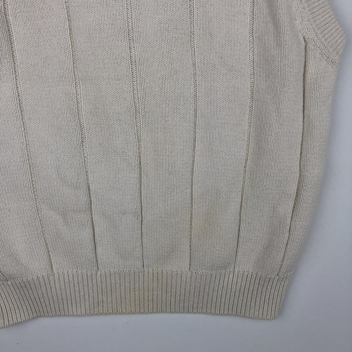 90s-00'S Nautica V-neck cotton knit vest, men's size M (approx.), vintage. cotton ivory Vintage Second Hand