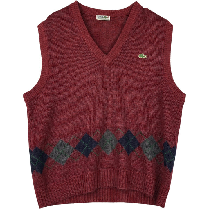 1980'S Lacoste Argyle Pattern V-Neck Wool x Acrylic Knit Vest, Made in Spain, Men's Size L (approx.), Vintage acrylic red type Vintage Second Hand