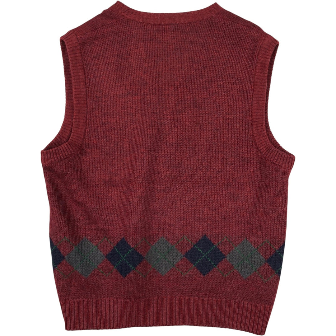 1980'S Lacoste Argyle Pattern V-Neck Wool x Acrylic Knit Vest, Made in Spain, Men's Size L (approx.), Vintage acrylic red type Vintage Second Hand