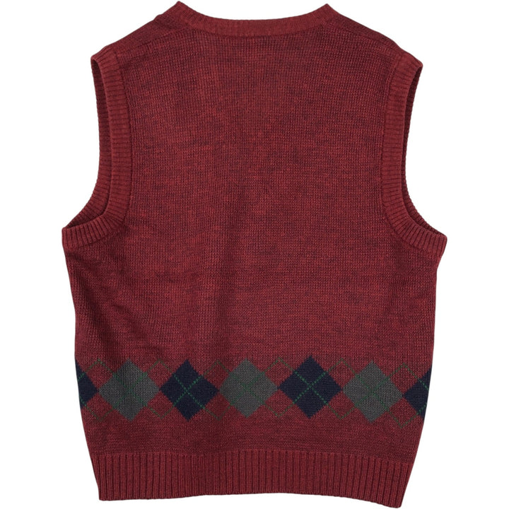 1980'S Lacoste Argyle Pattern V-Neck Wool x Acrylic Knit Vest, Made in Spain, Men's Size L (approx.), Vintage acrylic red type Vintage Second Hand