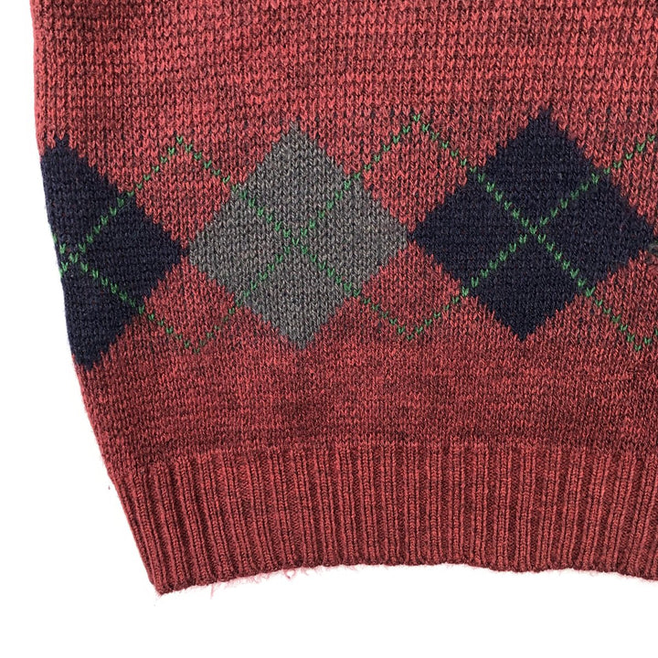 1980'S Lacoste Argyle Pattern V-Neck Wool x Acrylic Knit Vest, Made in Spain, Men's Size L (approx.), Vintage acrylic red type Vintage Second Hand