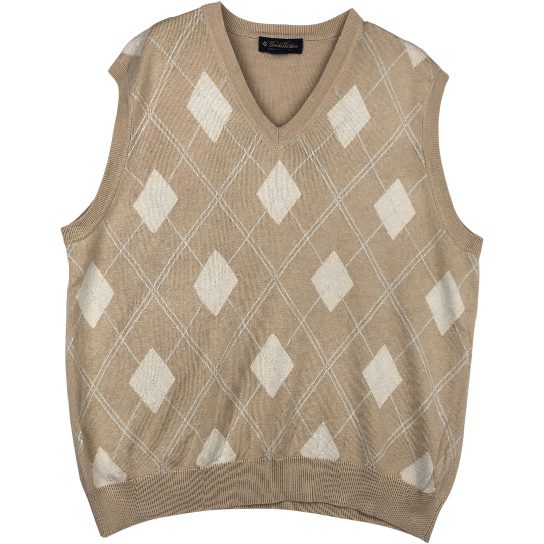 Brooks Brothers Argyle Pattern V-Neck Silk Knit Vest, Men's Size M (approx.) silk Beige type Vintage Second Hand