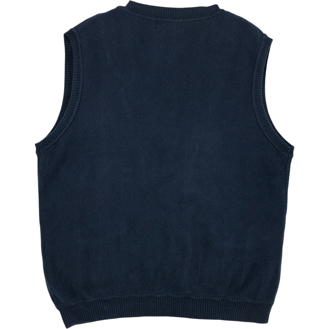 ~1990'S Eddie Bauer Open-Front Cotton Knit Vest, Made in Hong Kong, Men's Size M (Equivalent), Vintage cotton navy blue type Vintage Second Hand