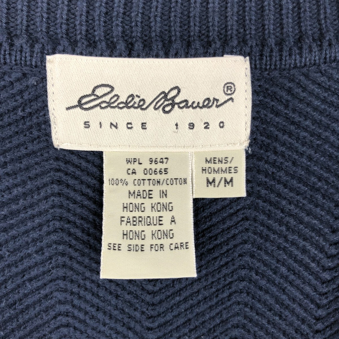 ~1990'S Eddie Bauer Open-Front Cotton Knit Vest, Made in Hong Kong, Men's Size M (Equivalent), Vintage cotton navy blue type Vintage Second Hand
