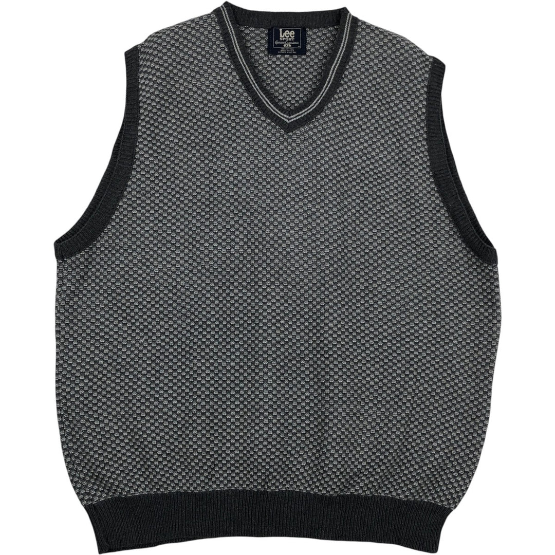 90'S Lee SPORT all-over print V-neck cotton knit vest, made in USA, men's size XL equivalent, vintage. cotton gray type Vintage Second Hand